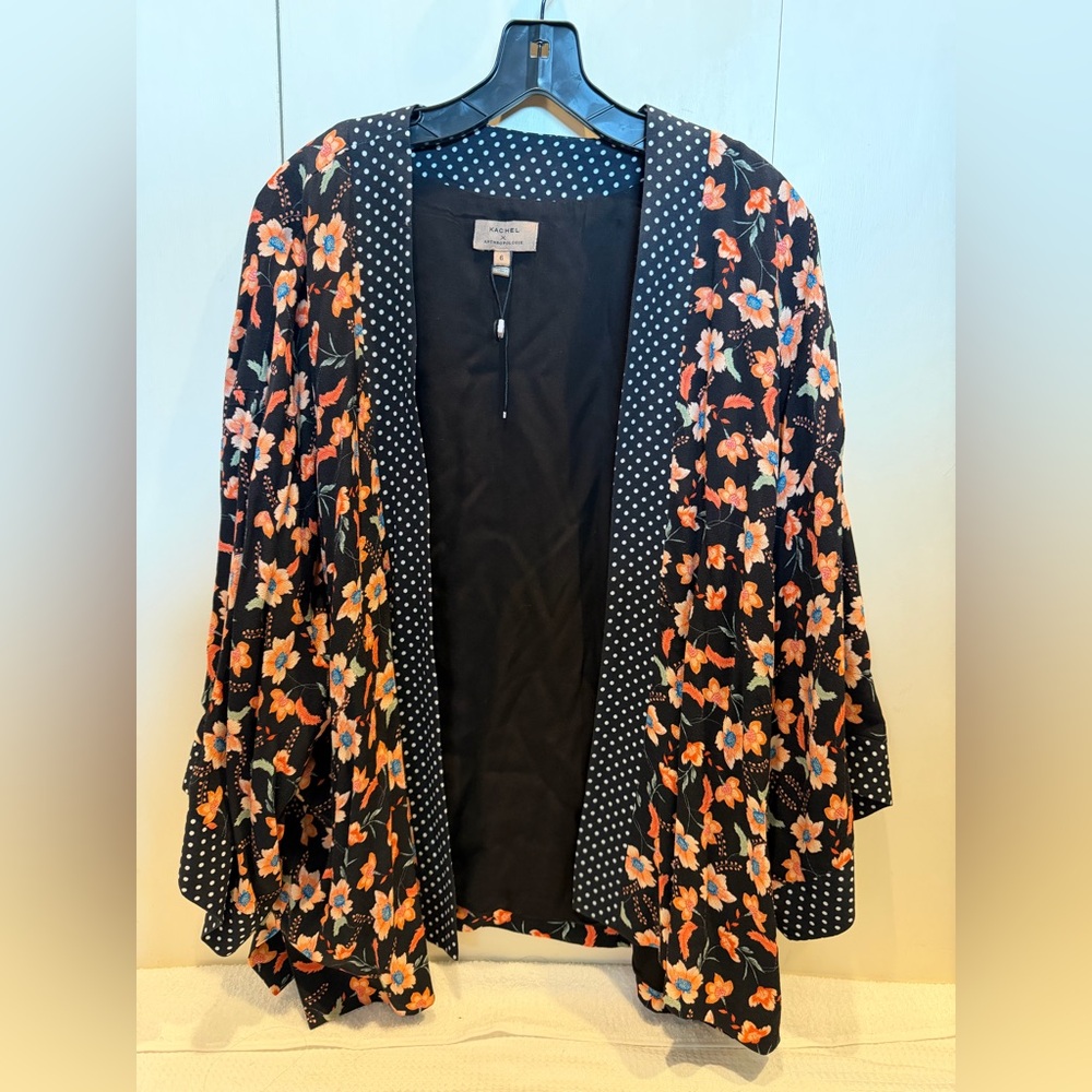 Anthropologie Black Polka Dot & Floral Open Cardigan